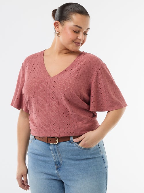 Effen T-shirt van ajourgebreide stof - Kiabi