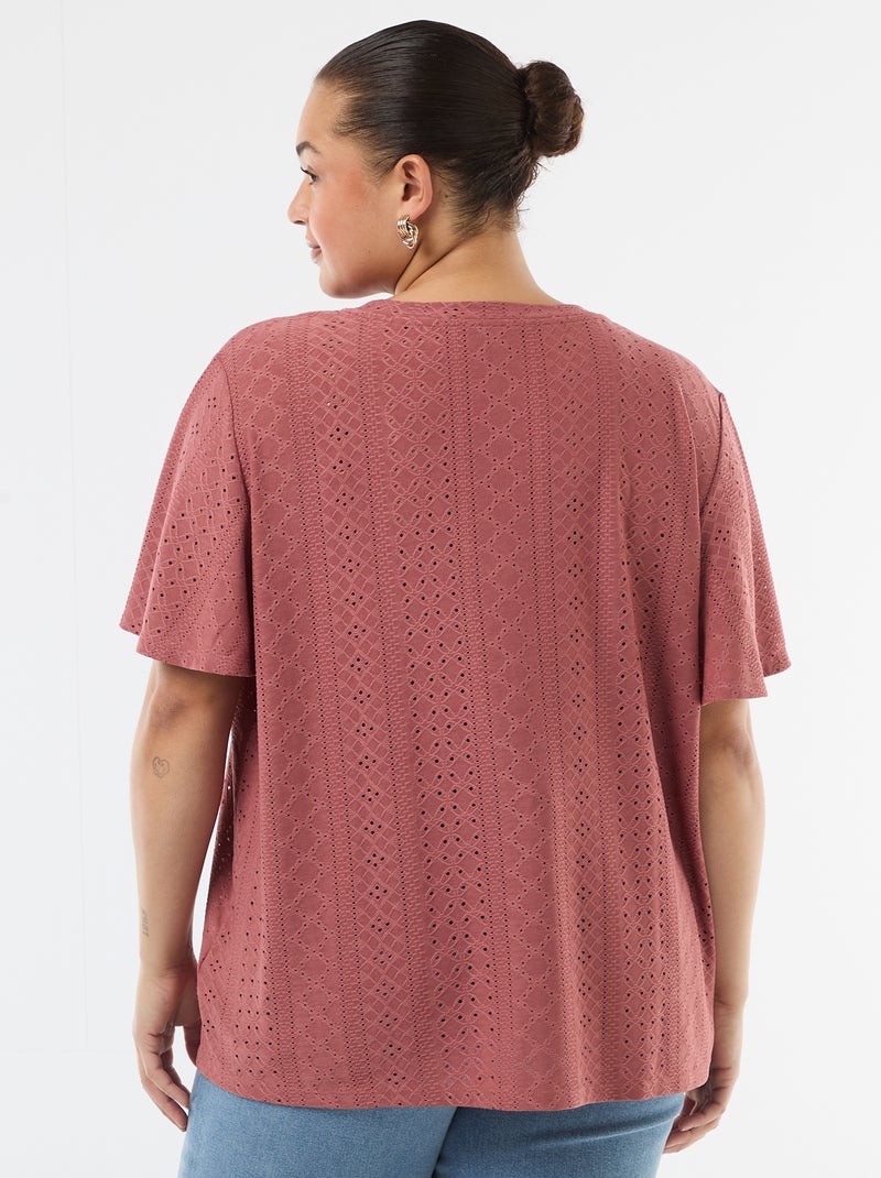 Effen T-shirt van ajourgebreide stof Rose - Kiabi