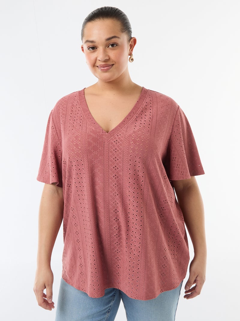 Effen T-shirt van ajourgebreide stof Rose - Kiabi