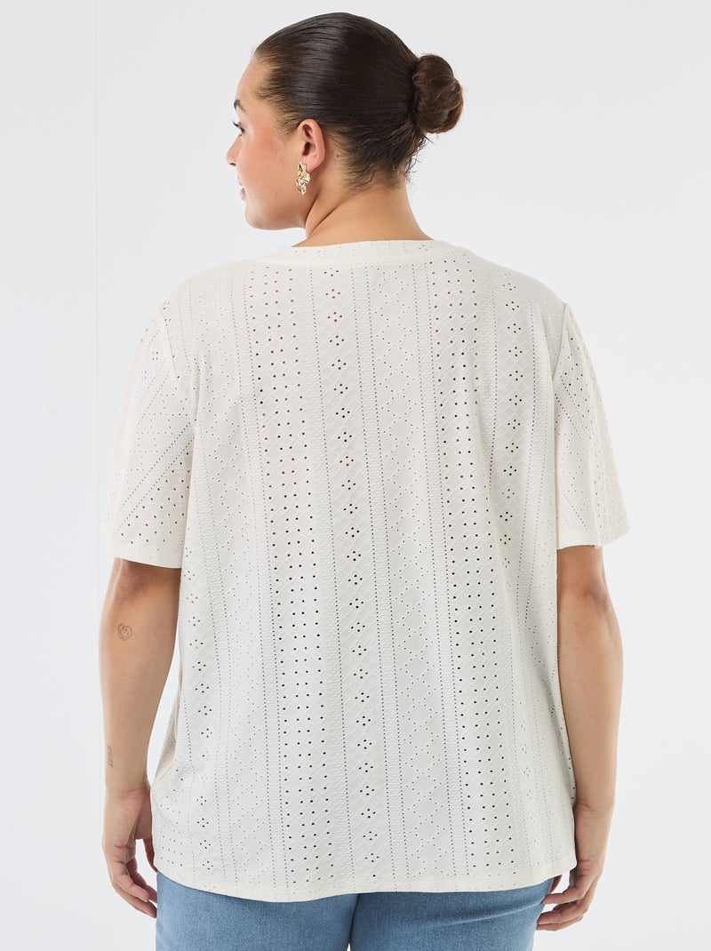 Effen T-shirt van ajourgebreide stof Wit - Kiabi