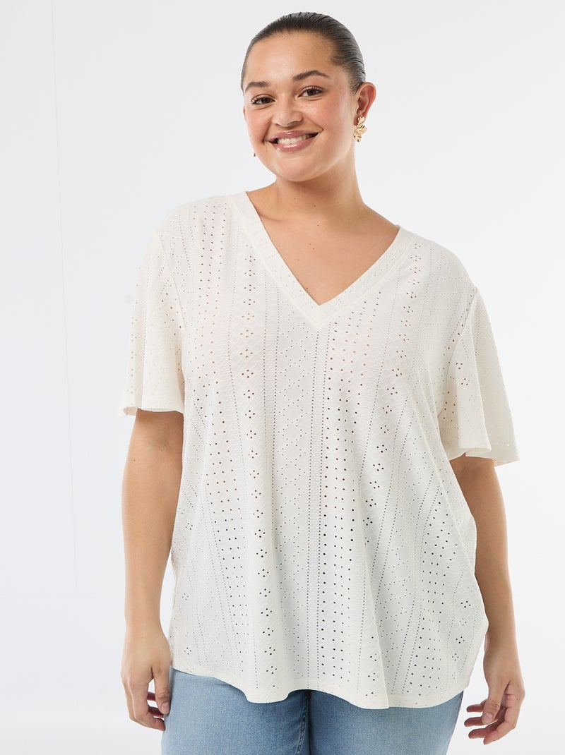 Effen T-shirt van ajourgebreide stof Wit - Kiabi