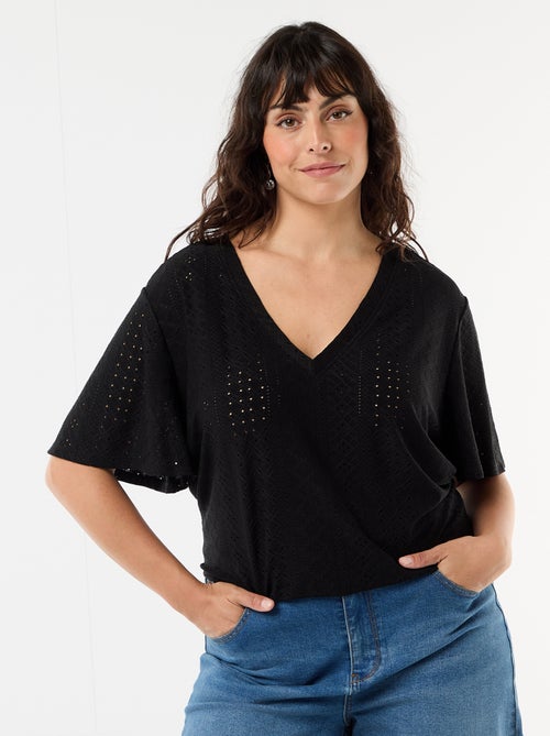 Effen T-shirt van ajourgebreide stof - Kiabi