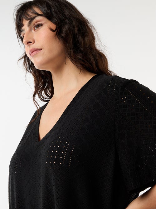 Effen T-shirt van ajourgebreide stof - Kiabi