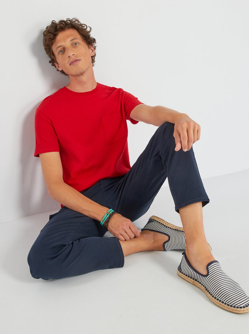 Effen T-shirt van jacquard met streepjesprint ROOD - Kiabi