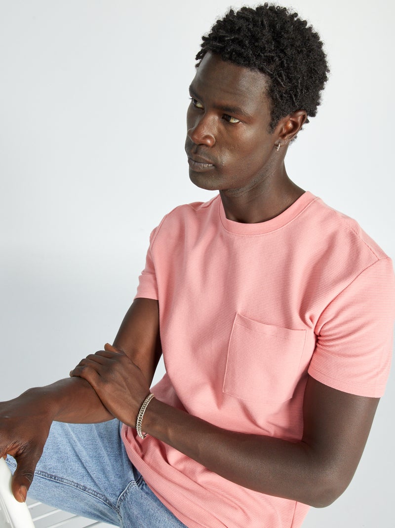 Effen T-shirt van jacquard met streepjesprint ROSE - Kiabi