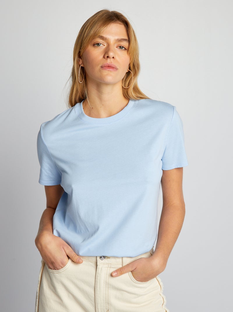 Effen T-shirt van jersey BLAUW - Kiabi