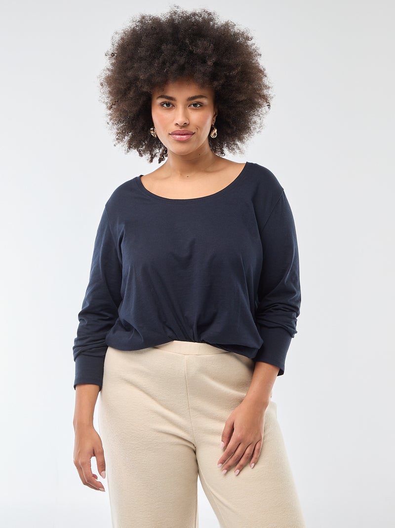 Effen T-shirt van jersey met lange mouw Blauw - Kiabi