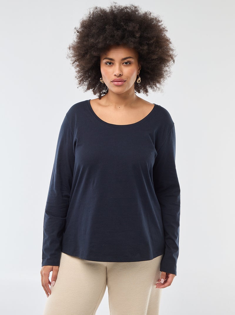 Effen T-shirt van jersey met lange mouw Blauw - Kiabi