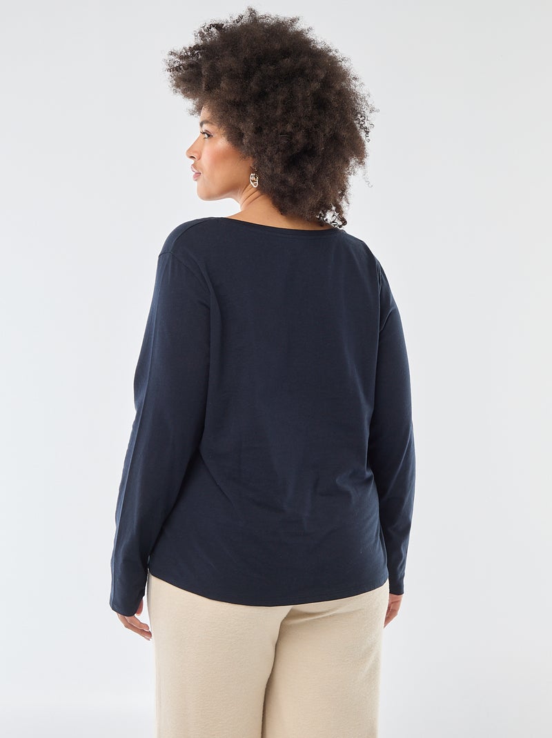 Effen T-shirt van jersey met lange mouw Blauw - Kiabi