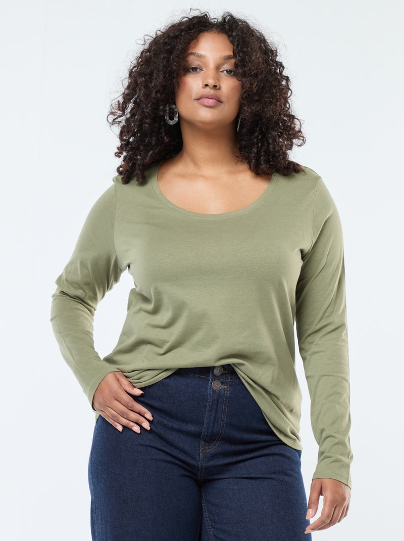 Effen T-shirt van jersey met lange mouw Groen - Kiabi