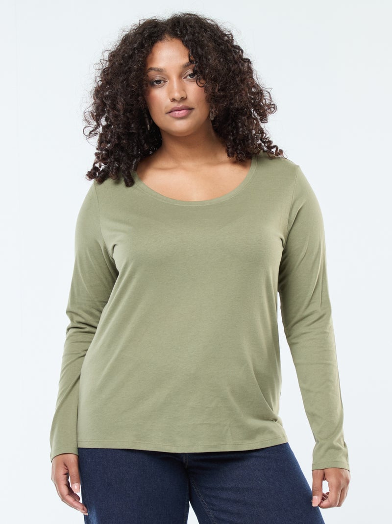 Effen T-shirt van jersey met lange mouw Groen - Kiabi