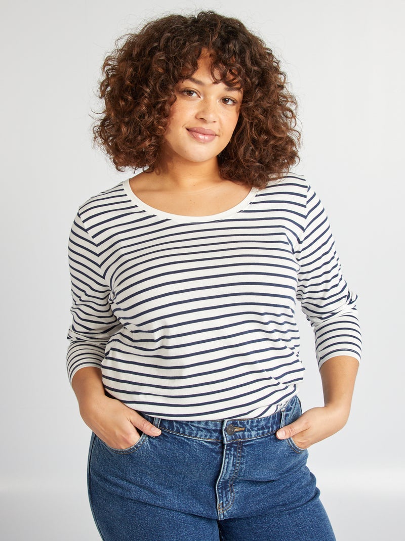 Effen T-shirt van jersey met lange mouw WIT - Kiabi