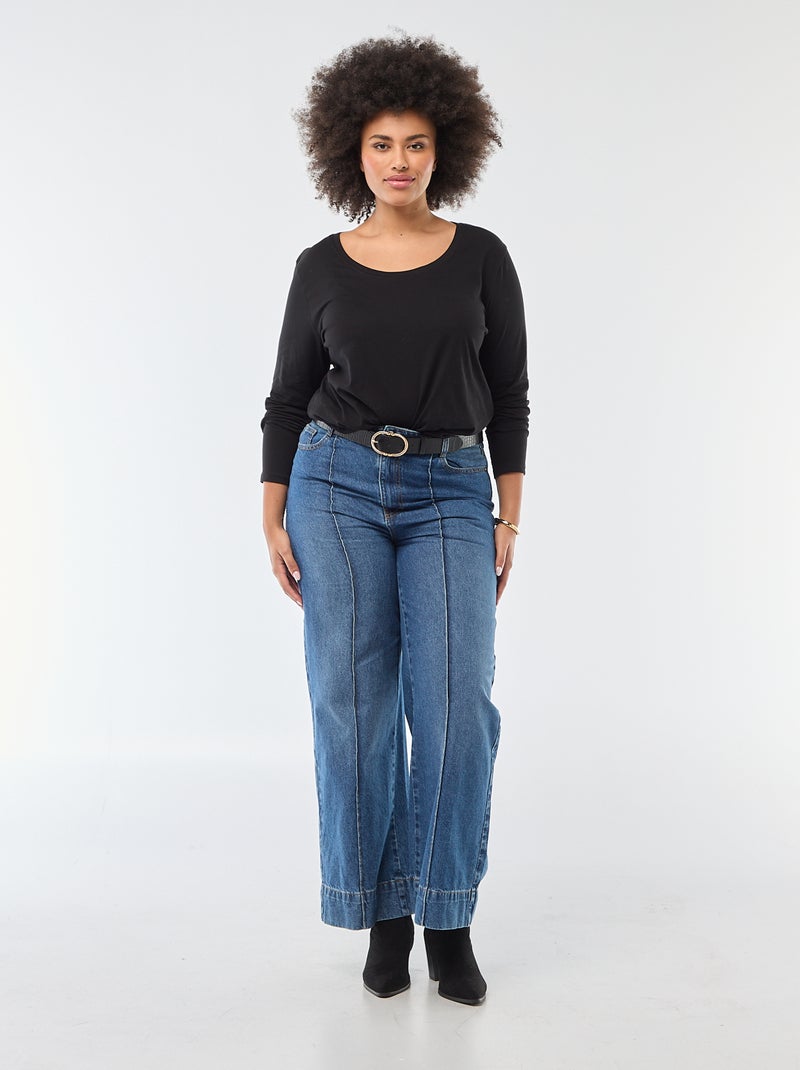 Effen T-shirt van jersey met lange mouw zwart - Kiabi