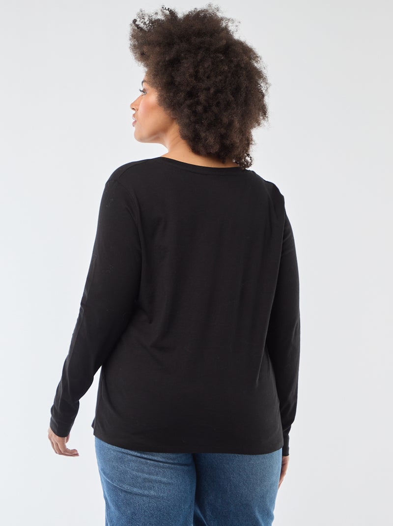 Effen T-shirt van jersey met lange mouw zwart - Kiabi
