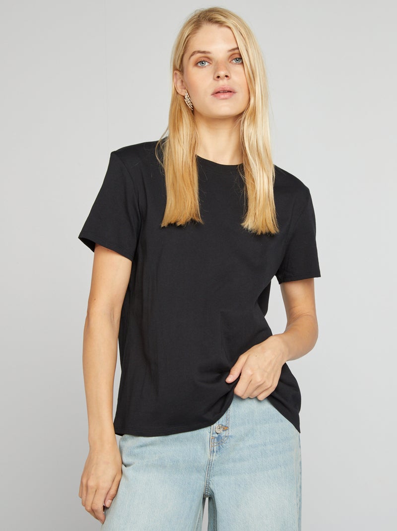 Effen T-shirt van jersey ZWART - Kiabi