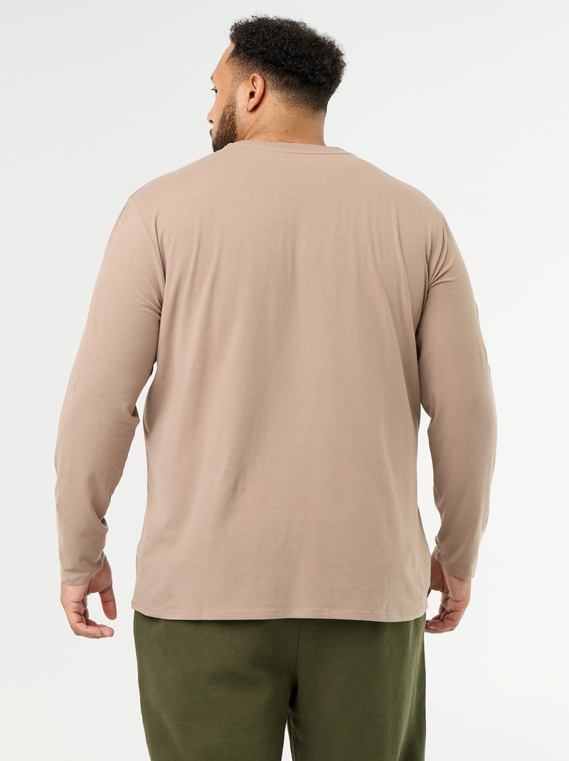 Effen T-shirt van jerseytricot met lange mouwen Biege - Kiabi