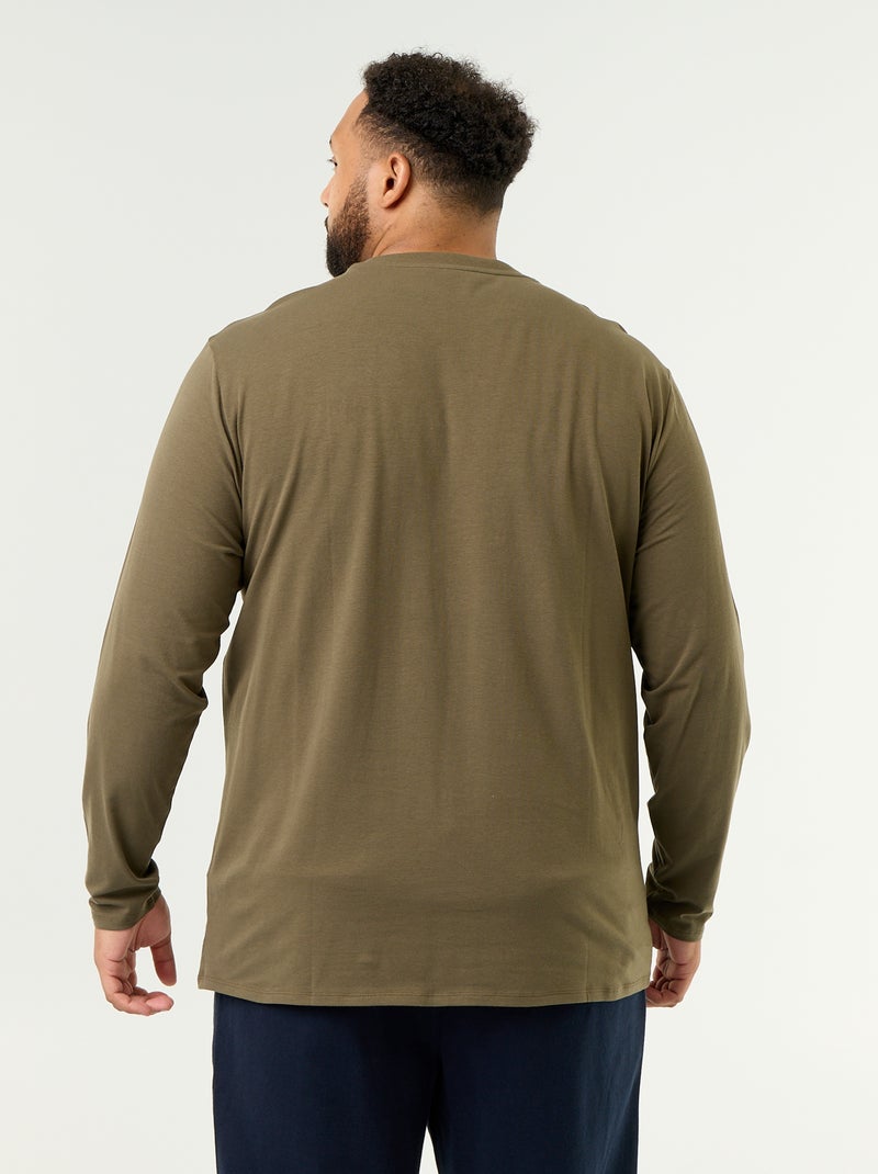 Effen T-shirt van jerseytricot met lange mouwen Kaki - Kiabi
