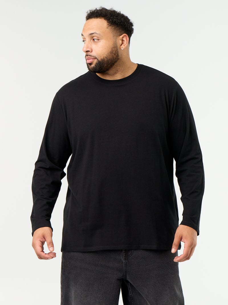 Effen T-shirt van jerseytricot met lange mouwen Zwart - Kiabi