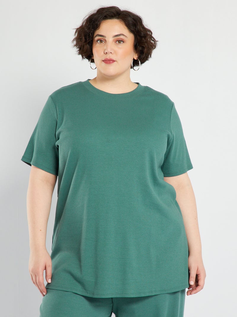 Effen T-shirt van ribstof GROEN - Kiabi