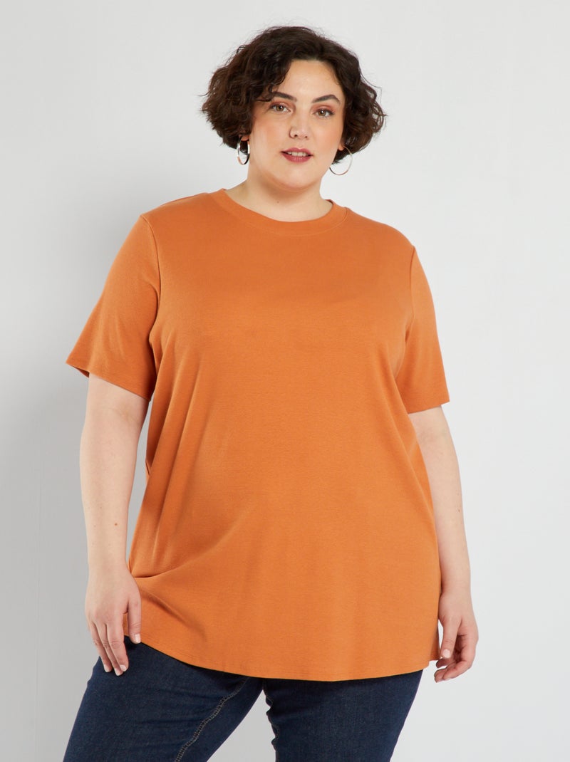 Effen T-shirt van ribstof ORANJE - Kiabi