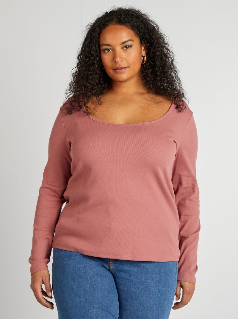 Effen T-shirt van ribstof ROSE - Kiabi