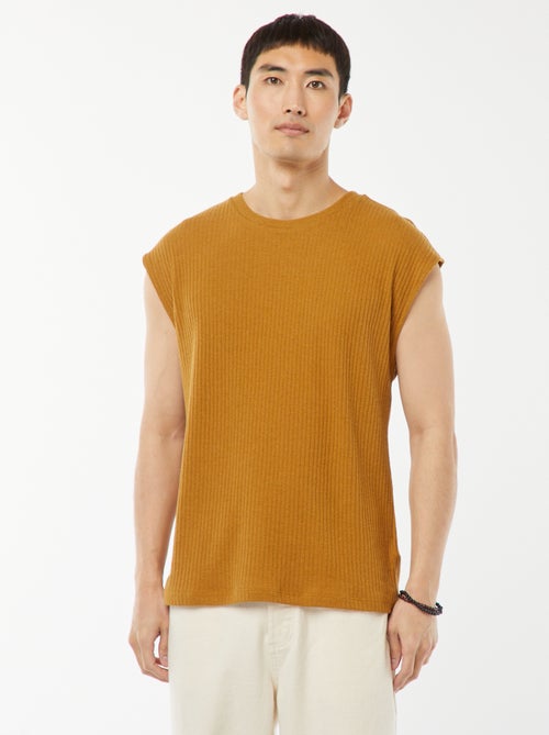Effen T-shirt van ribstof zonder mouwen - Kiabi