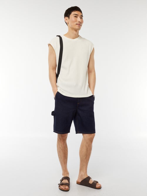 Effen T-shirt van ribstof zonder mouwen - Kiabi