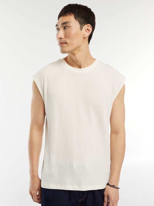 Effen T-shirt van ribstof zonder mouwen - Kiabi
