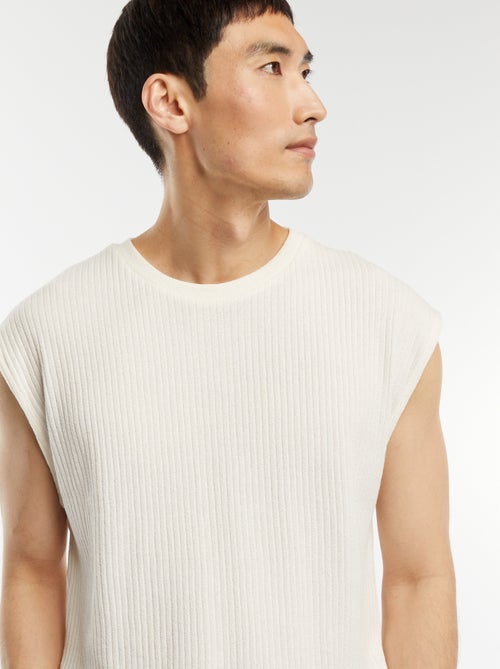 Effen T-shirt van ribstof zonder mouwen - Kiabi