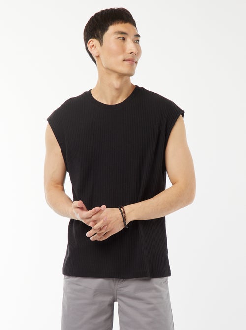 Effen T-shirt van ribstof zonder mouwen - Kiabi