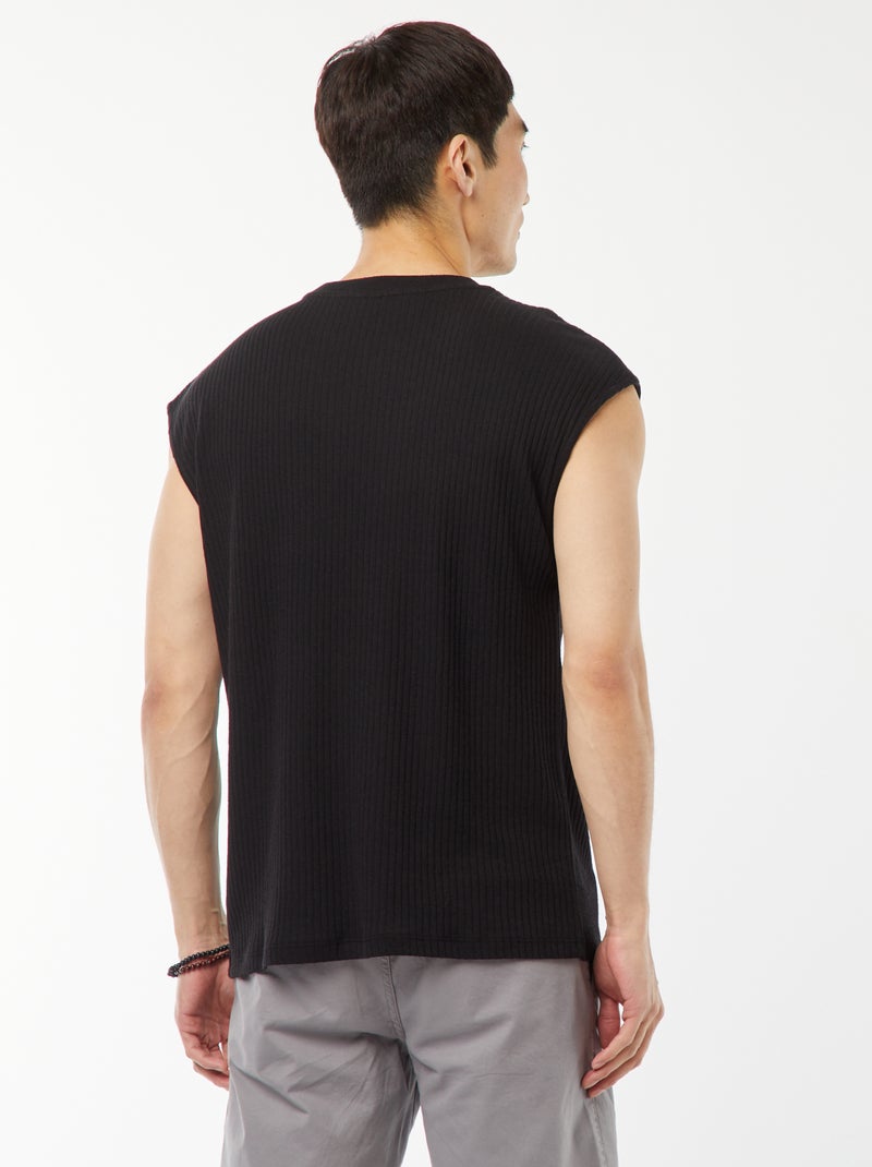 Effen T-shirt van ribstof zonder mouwen zwart - Kiabi