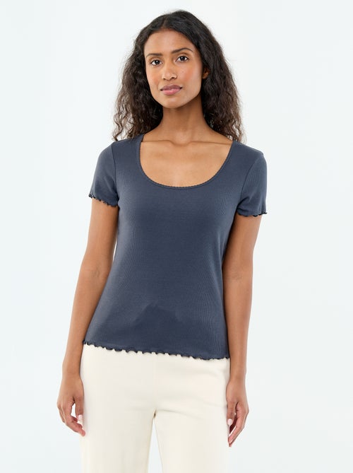 Effen T-shirt van ribtricot met korte mouw - Kiabi