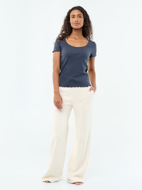 Effen T-shirt van ribtricot met korte mouw - Kiabi