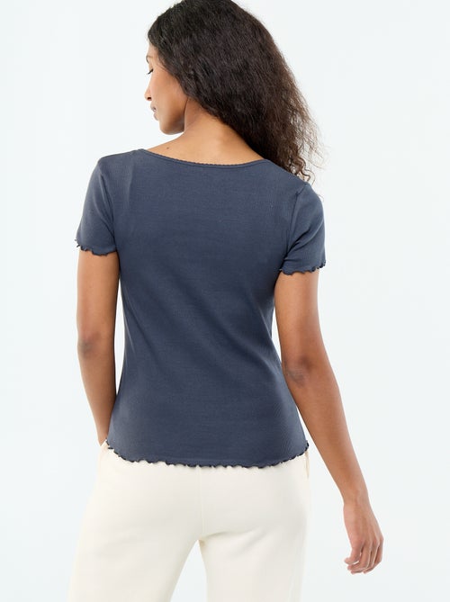 Effen T-shirt van ribtricot met korte mouw - Kiabi