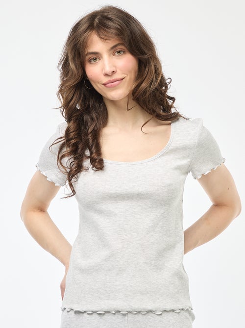 Effen T-shirt van ribtricot met korte mouw - Kiabi