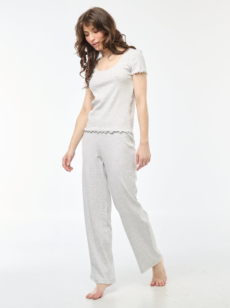 Effen T-shirt van ribtricot met korte mouw Grijs - Kiabi