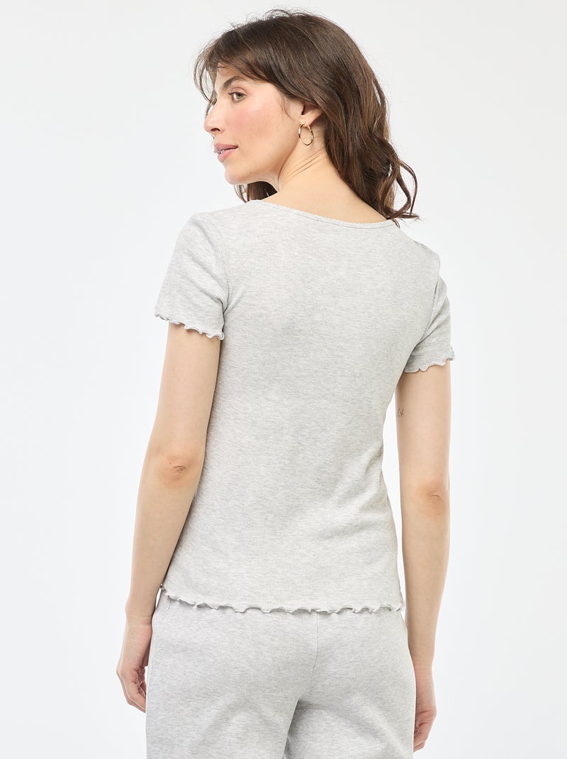 Effen T-shirt van ribtricot met korte mouw Grijs - Kiabi