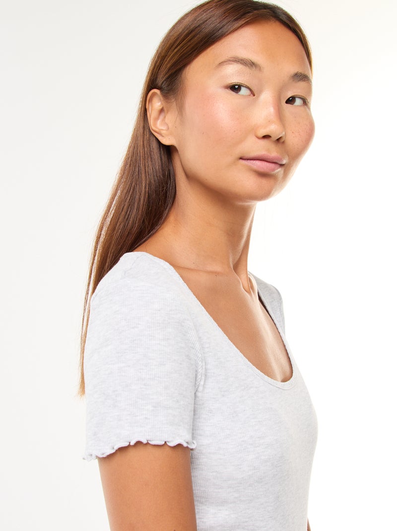 Effen T-shirt van ribtricot met korte mouw Grijs - Kiabi