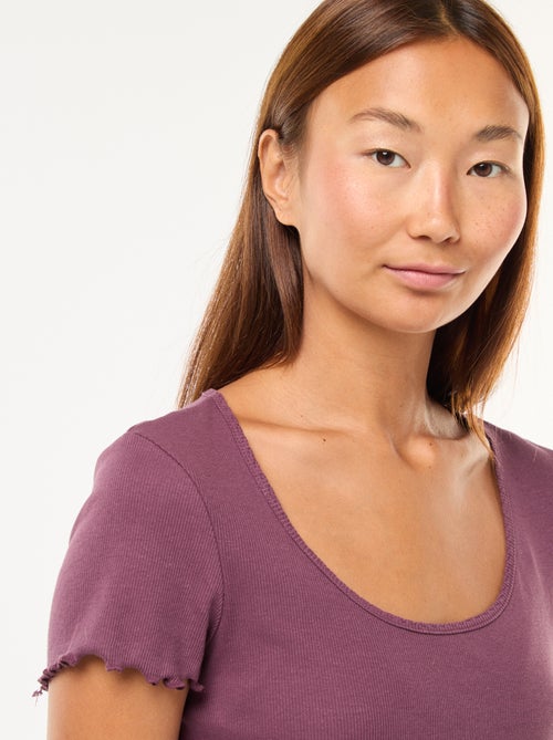 Effen T-shirt van ribtricot met korte mouw - Kiabi