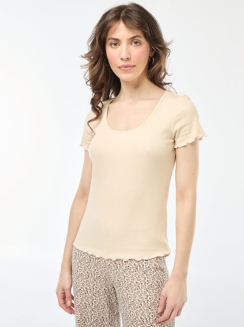 Effen T-shirt van ribtricot met korte mouw - Kiabi