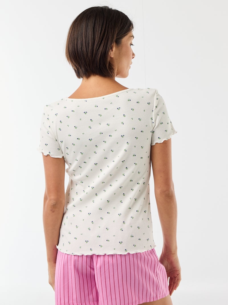 Effen T-shirt van ribtricot met korte mouw Wit - Kiabi