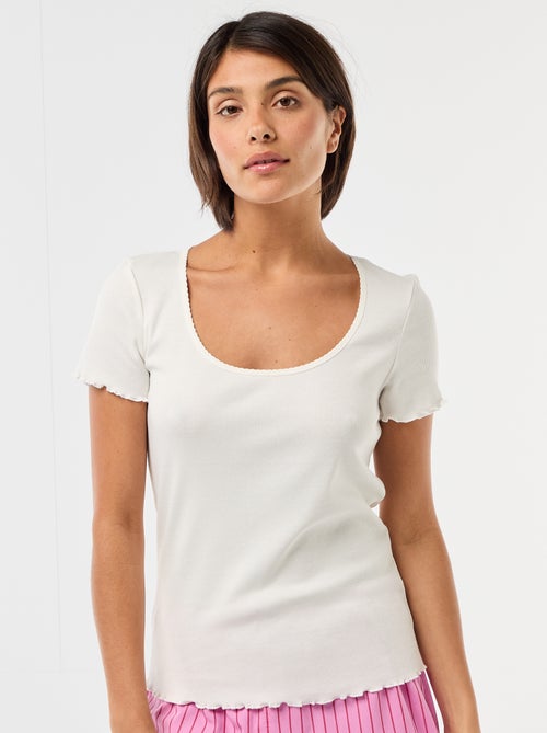 Effen T-shirt van ribtricot met korte mouw - Kiabi