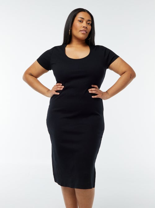 Effen T-shirtjurk met fijn ribbeltje en korte mouw - Kiabi