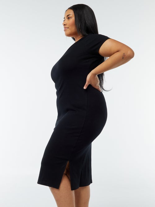 Effen T-shirtjurk met fijn ribbeltje en korte mouw - Kiabi