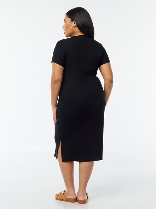 Effen T-shirtjurk met fijn ribbeltje en korte mouw - Kiabi