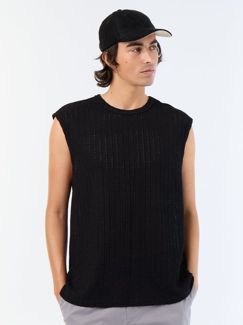 Effen tanktop van opengewerkte stof - Kiabi