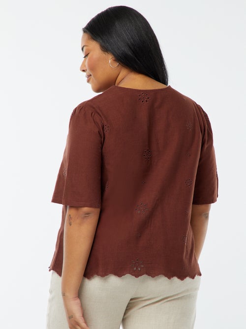 Effen top met borduursel en striksluiting - Kiabi