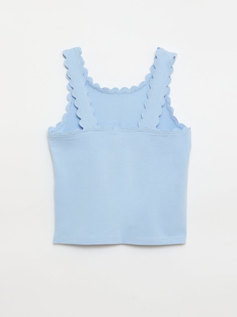 Effen top met golvende randen Blauw - Kiabi