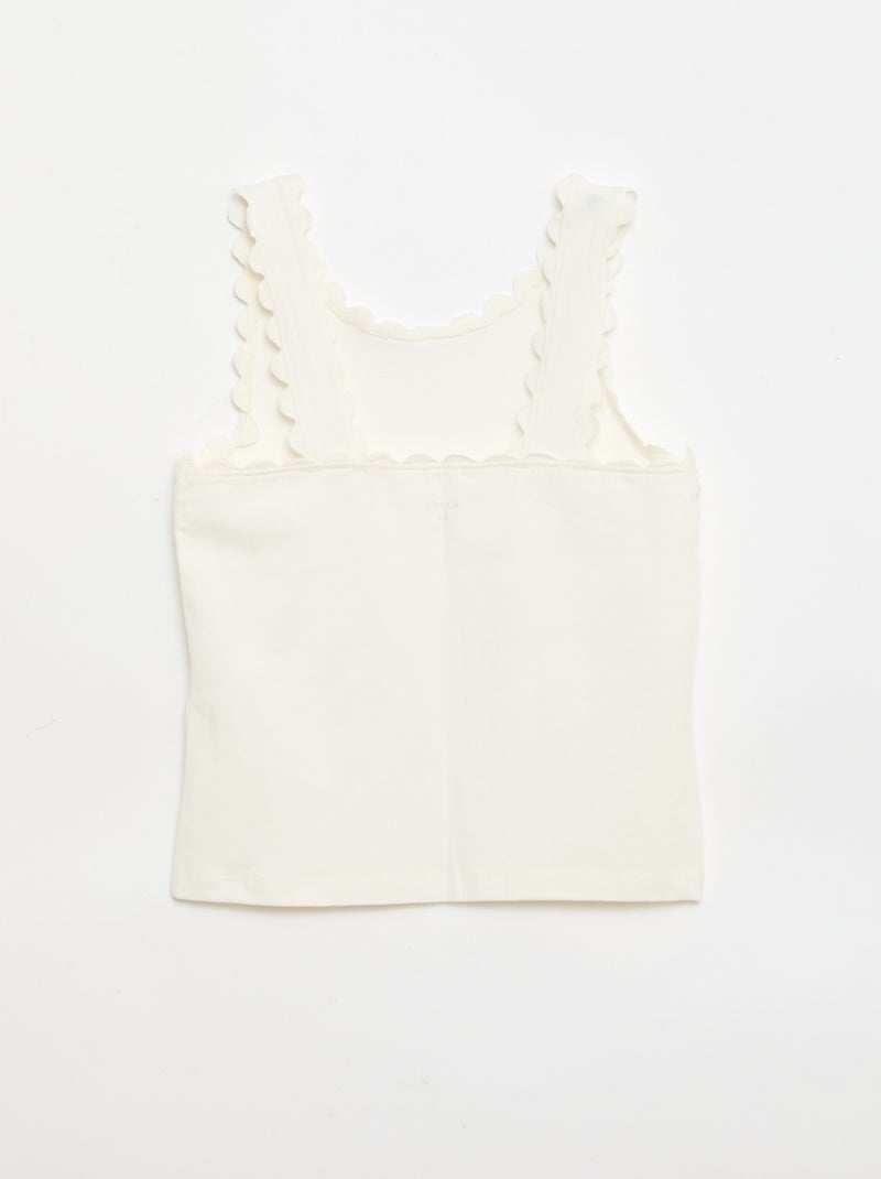 Effen top met golvende randen Wit - Kiabi