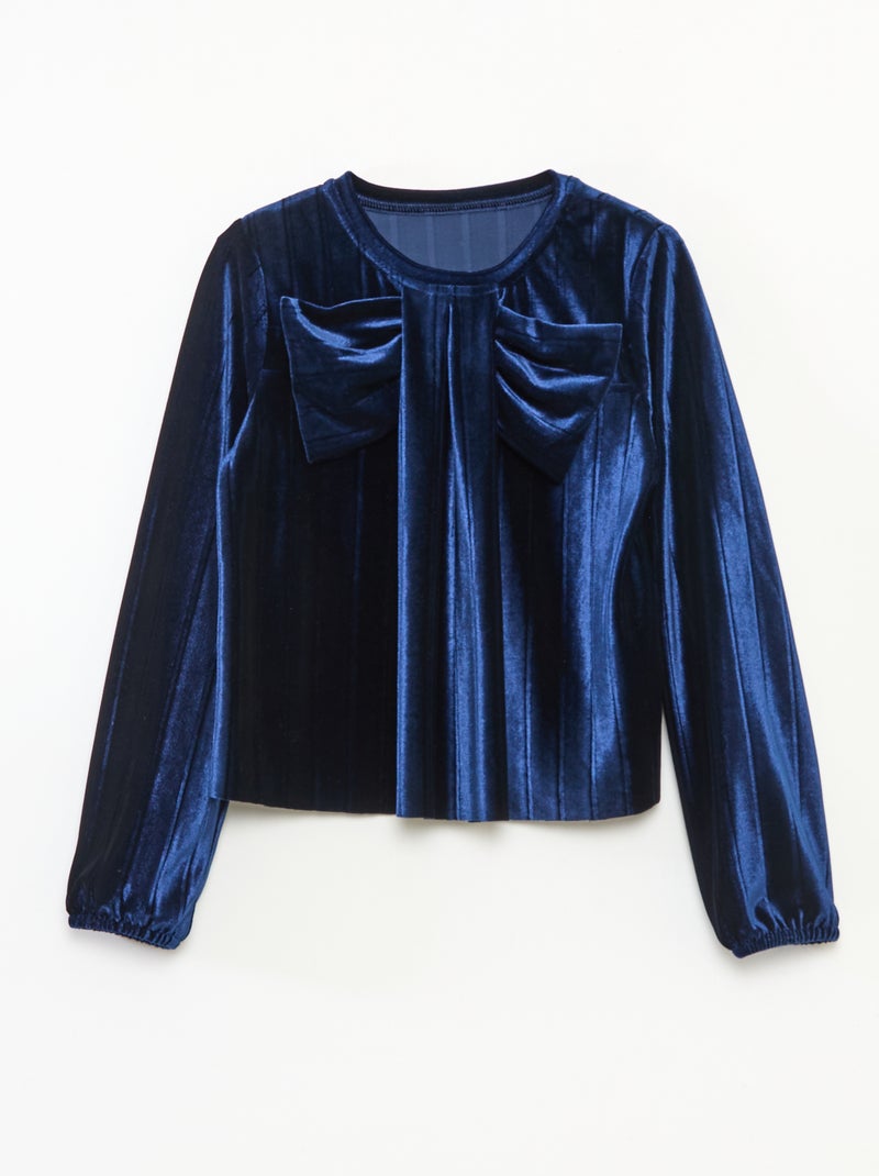 Effen top van stevige, zachte ribjersey met strik Blauw - Kiabi